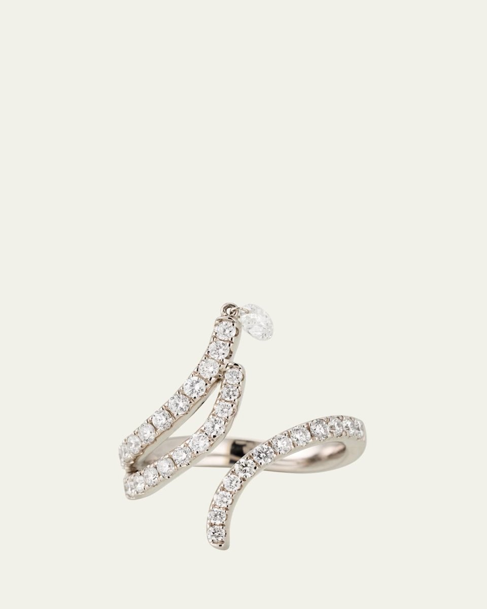 18K White Gold Floating Diamond Curve Ring
